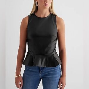 Express Faux Leather Crew Neck Peplum Tank Top